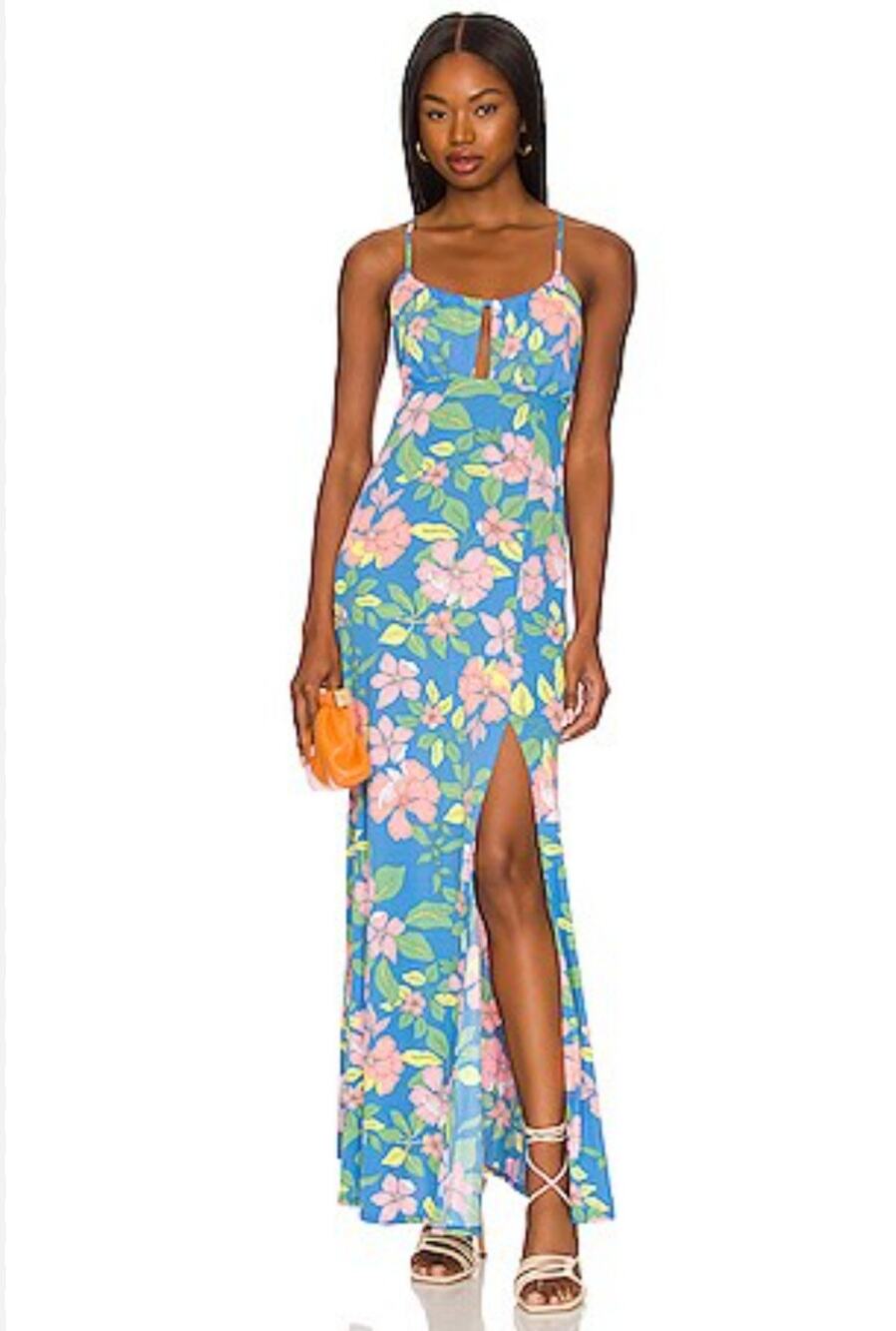 Maaji Zandra Star Flower Blue Floral Maxi Dress Small Resort Beach